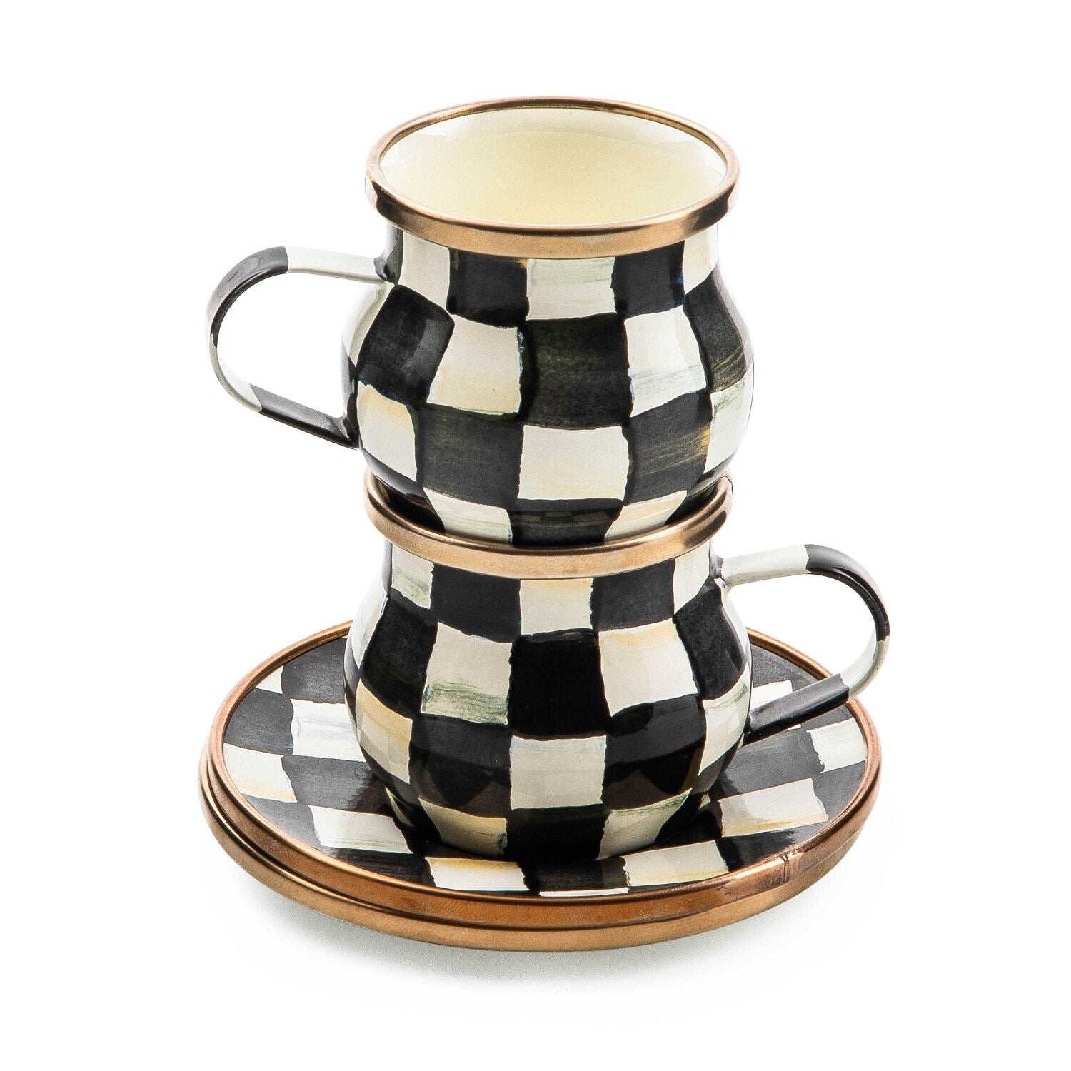 Courtly Check Enamel Espresso Cup & Saucer Set
