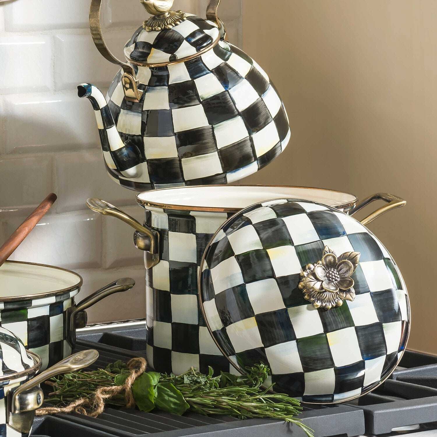 Mackenzie-Childs Courtly Check Enamel 7 Qt. Stockpot