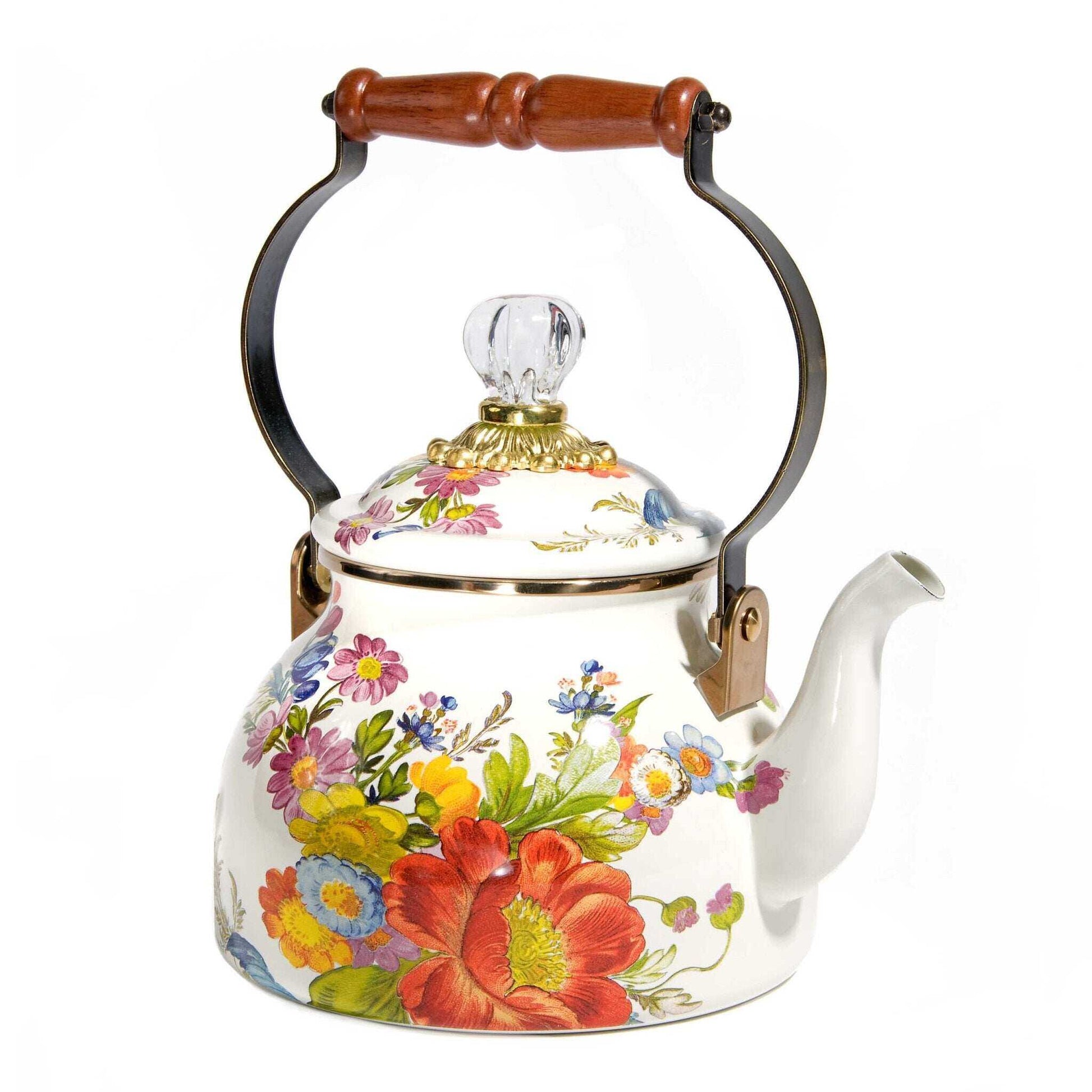 Flower Market White Enamel Tea Kettle by Mackenzie-Childs 1,89L
