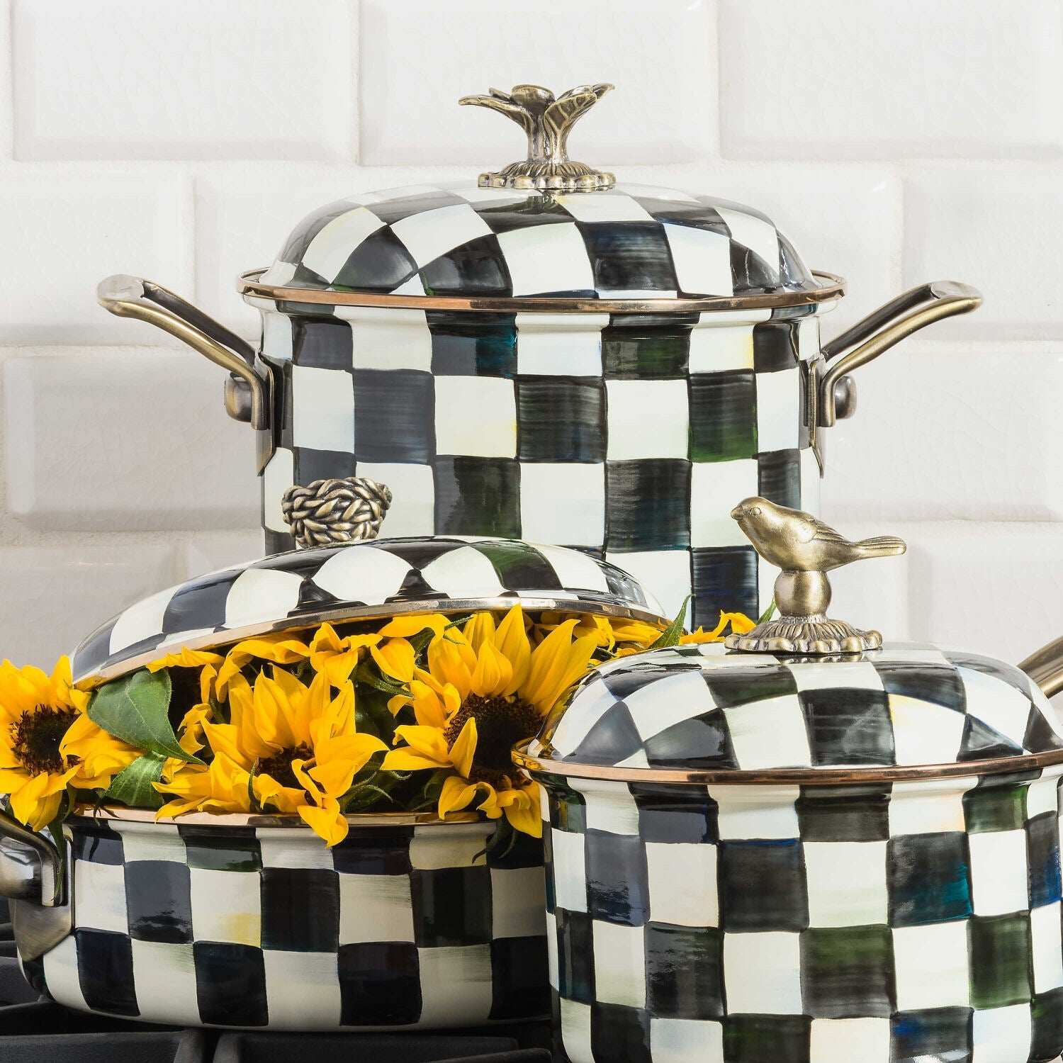 Mackenzie-Childs Courtly Check Enamel 7 Qt. Stockpot