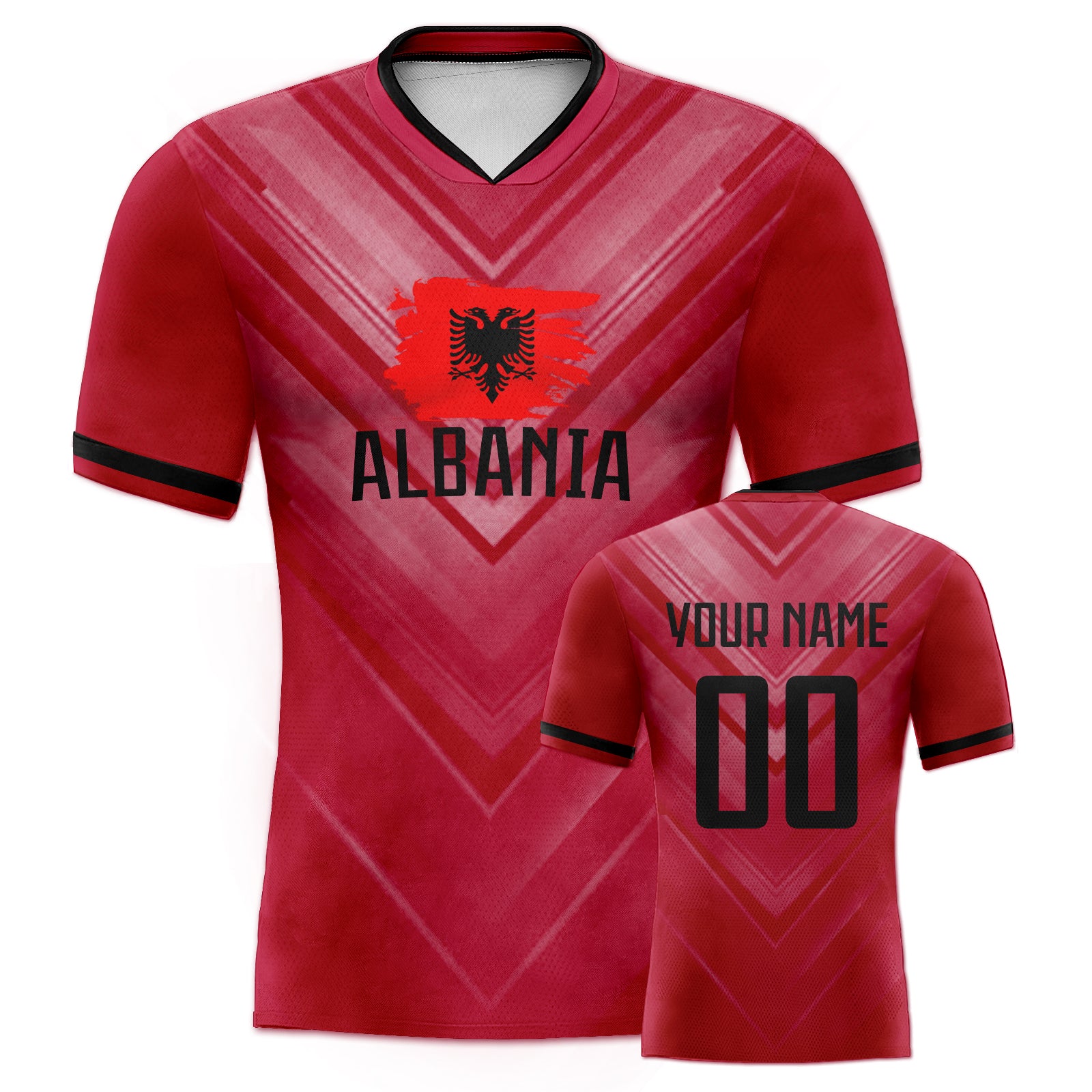 Custom Red Gradient Zigzag V-Neck Personalized Fan Football Jersey for Team