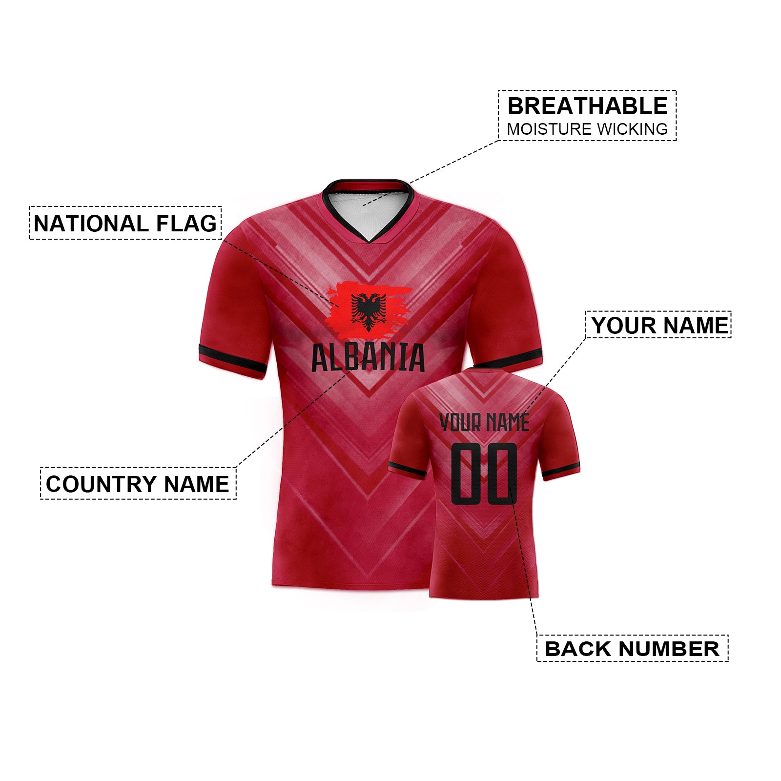 Custom Red Gradient Zigzag V-Neck Personalized Fan Football Jersey for Team