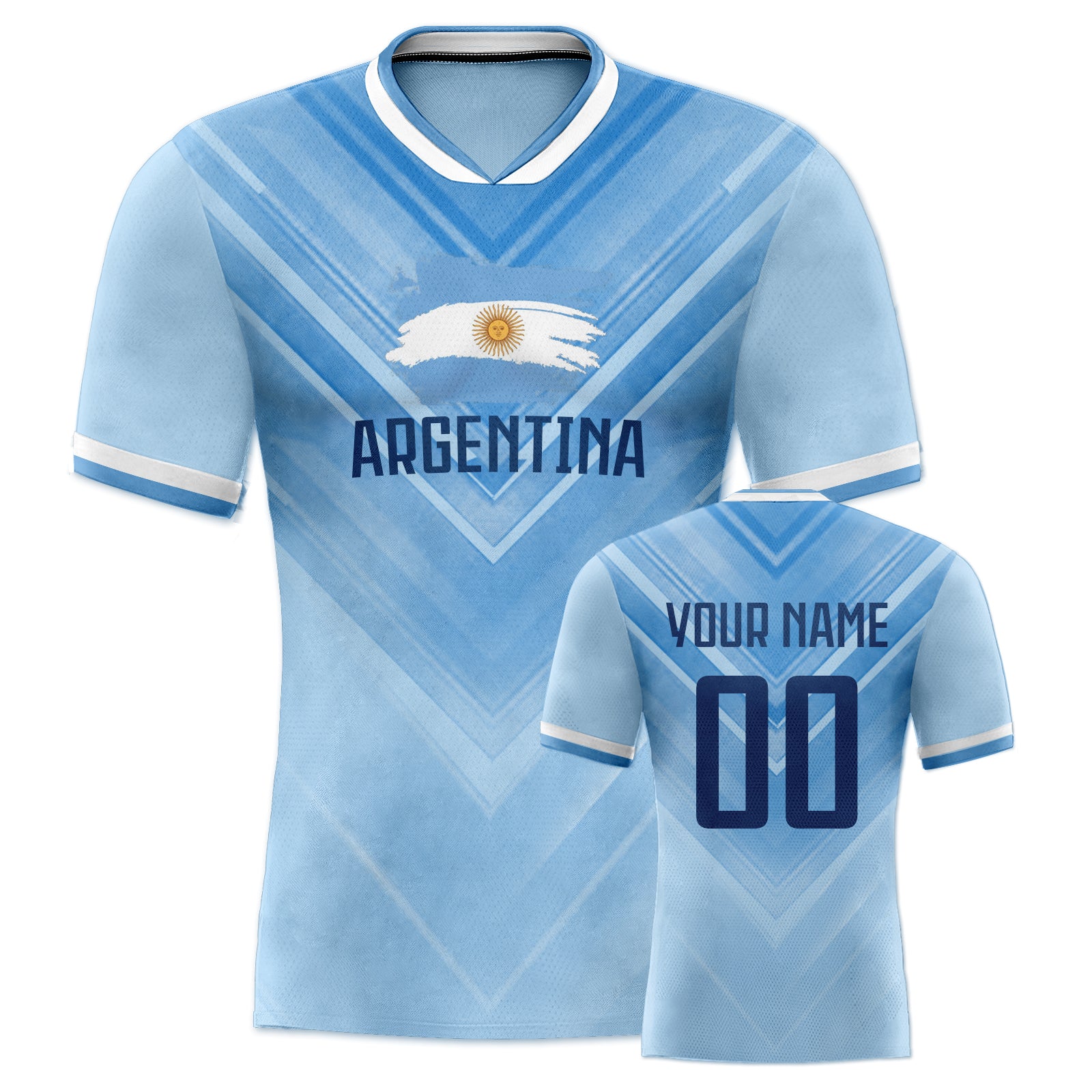 Custom Light Blue V-Neck Gradient Zigzag Breathable Football Custom Jersey for Team Use