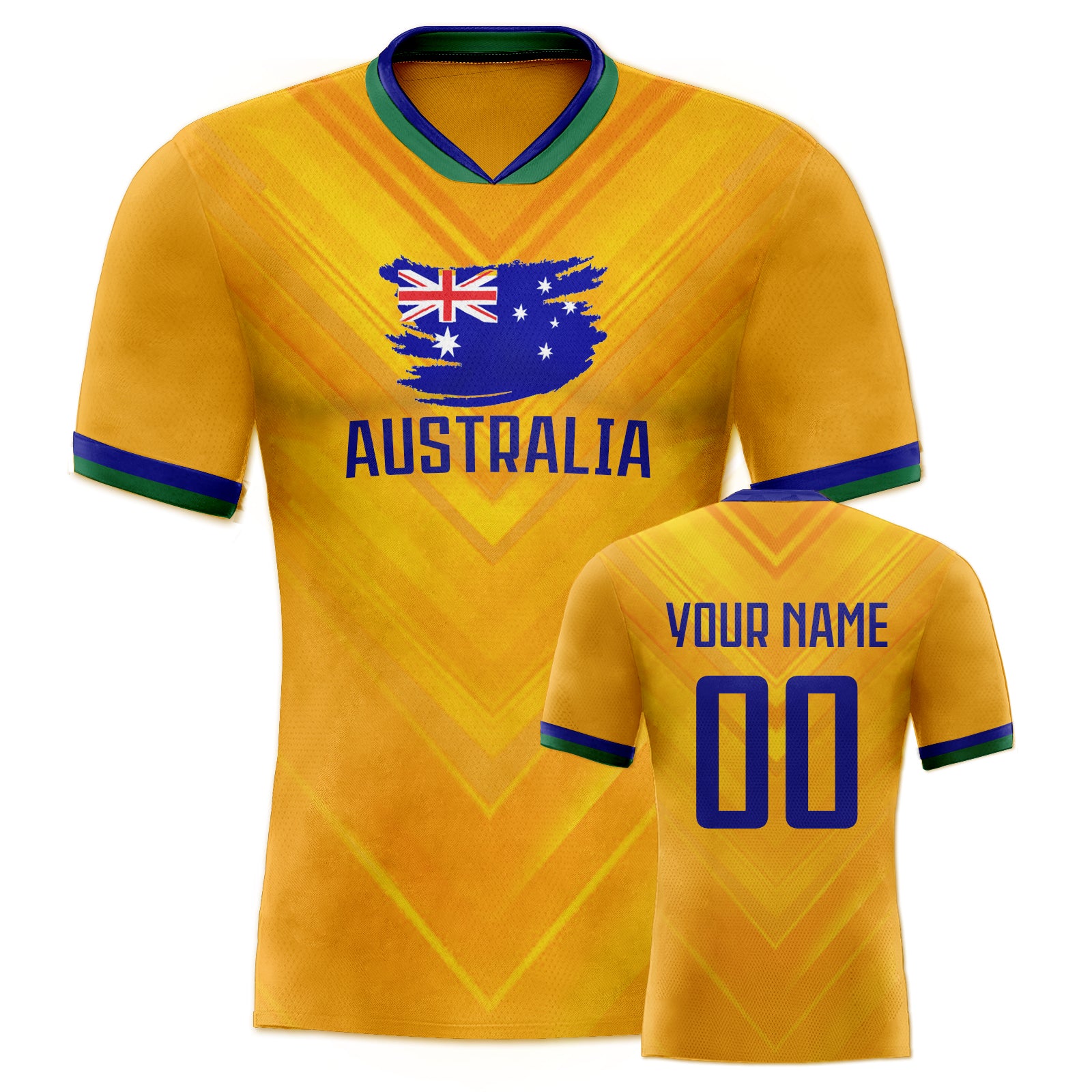 Custom Gold V-Textured Royal Football Jersey for Team and Game Use