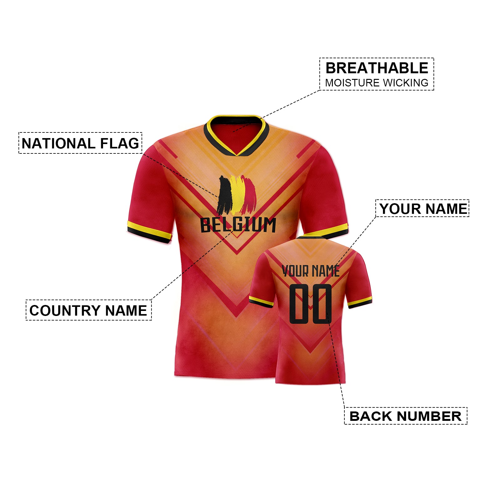 Custom Black & Yellow V-Textured Red-Yellow Gradient Football Jersey for Team and Game Use