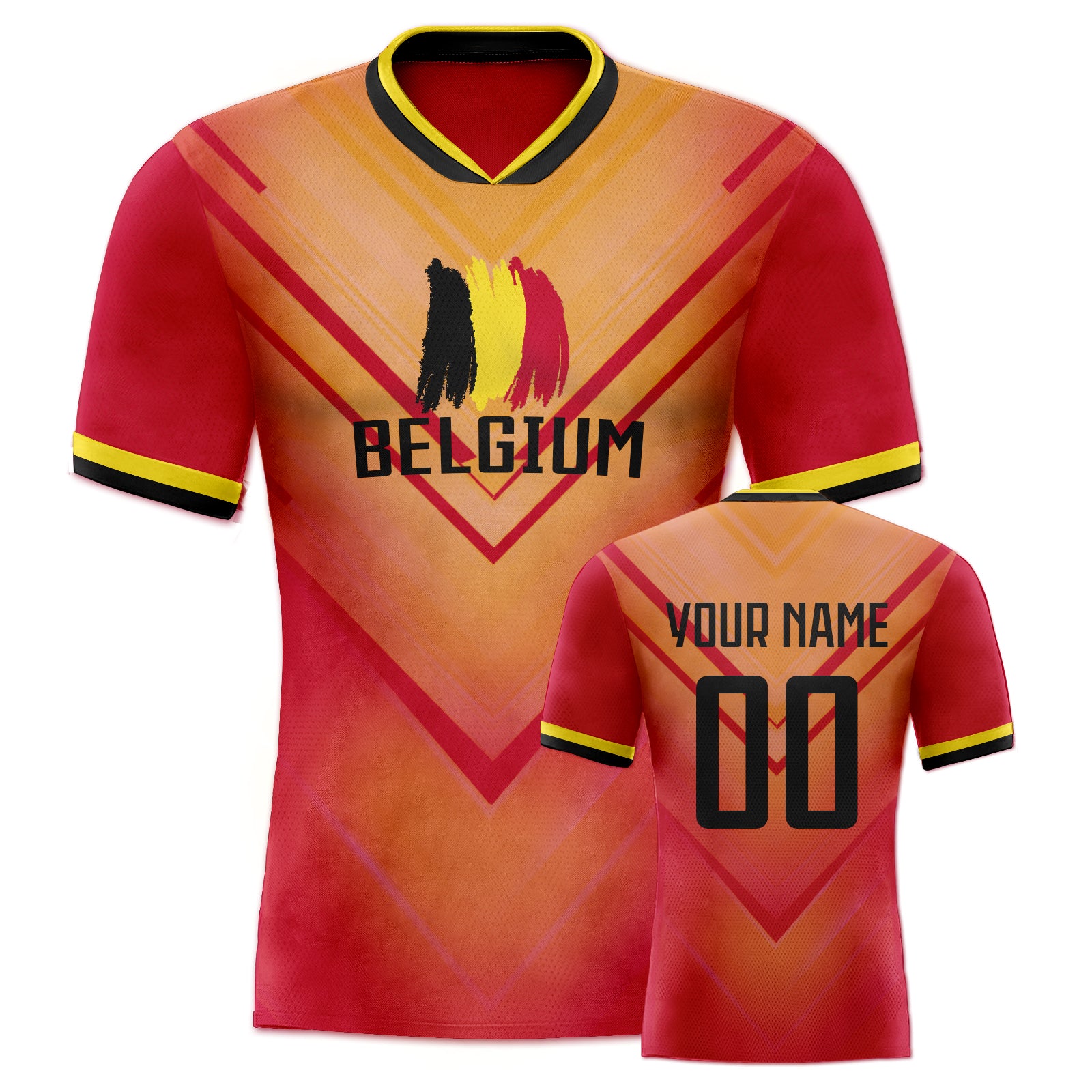 Custom Black & Yellow V-Textured Red-Yellow Gradient Football Jersey for Team and Game Use