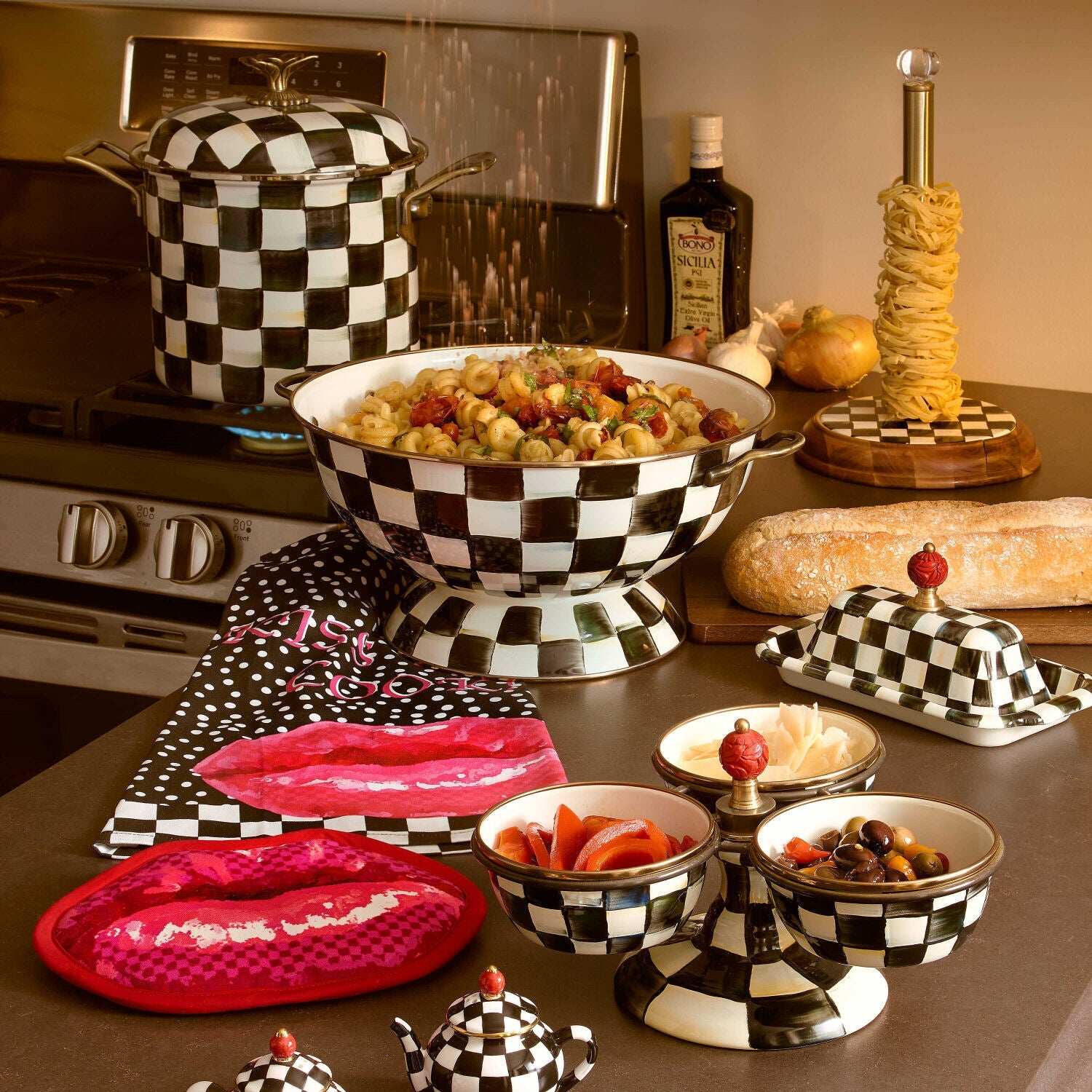 Mackenzie-Childs Courtly Check Enamel 7 Qt. Stockpot