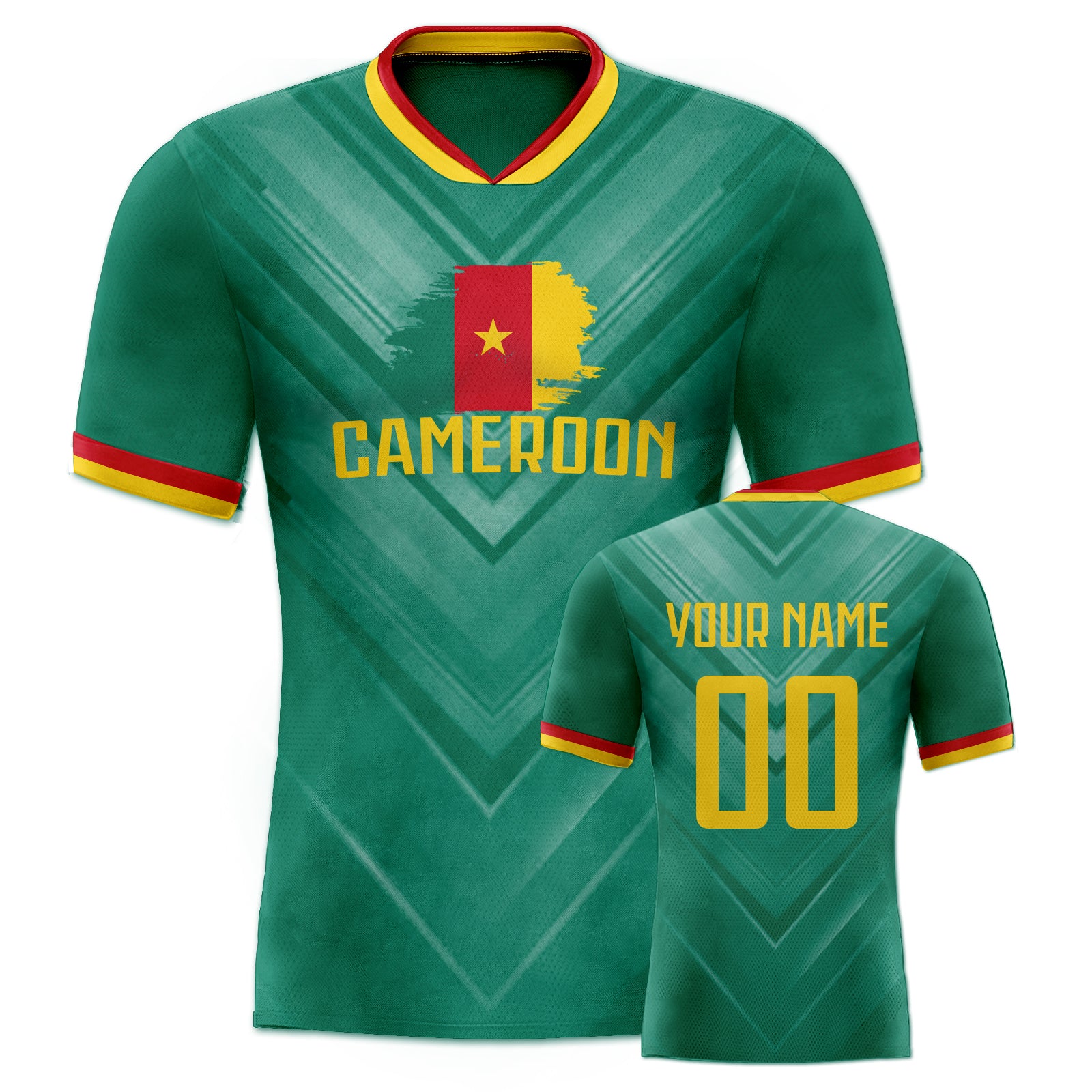 Custom Dark Green V-Textured Red-Yellow Gradient Football Jersey for Team and Game Use