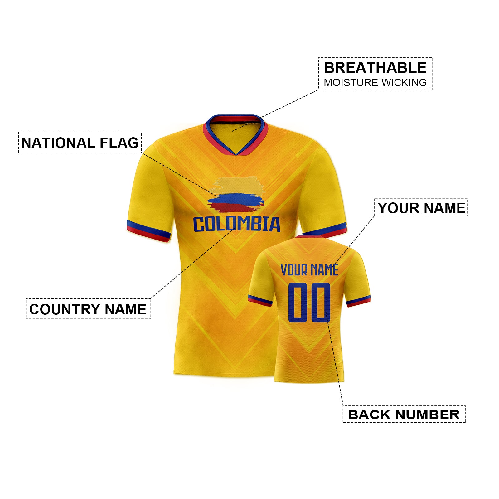 Custom Gold Gradient V-Textured Red-Blue Football Jersey for Team and Game Use