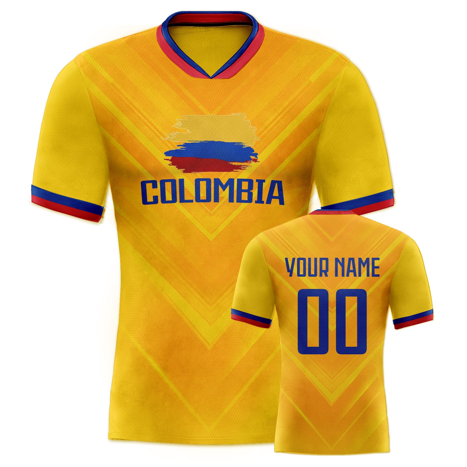 Custom Gold Gradient V-Textured Red-Blue Football Jersey for Team and Game Use