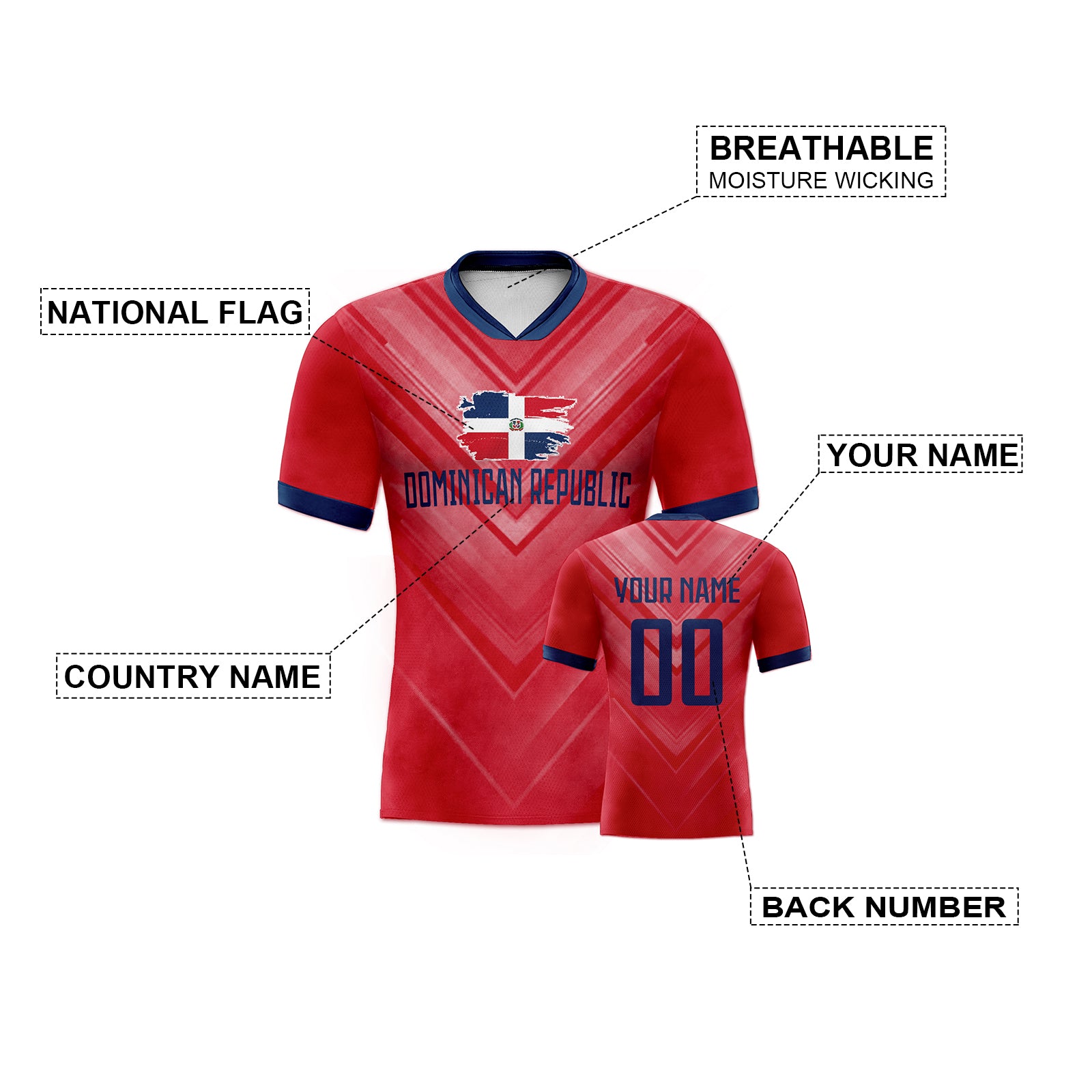 Custom Red V-Gradient Texture Blue-White Contrast Mesh Dominican Republic Flag Throwback Football Jersey
