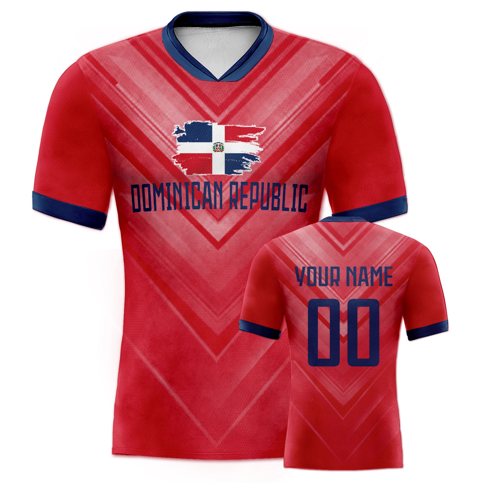 Custom Red V-Gradient Texture Blue-White Contrast Mesh Dominican Republic Flag Throwback Football Jersey