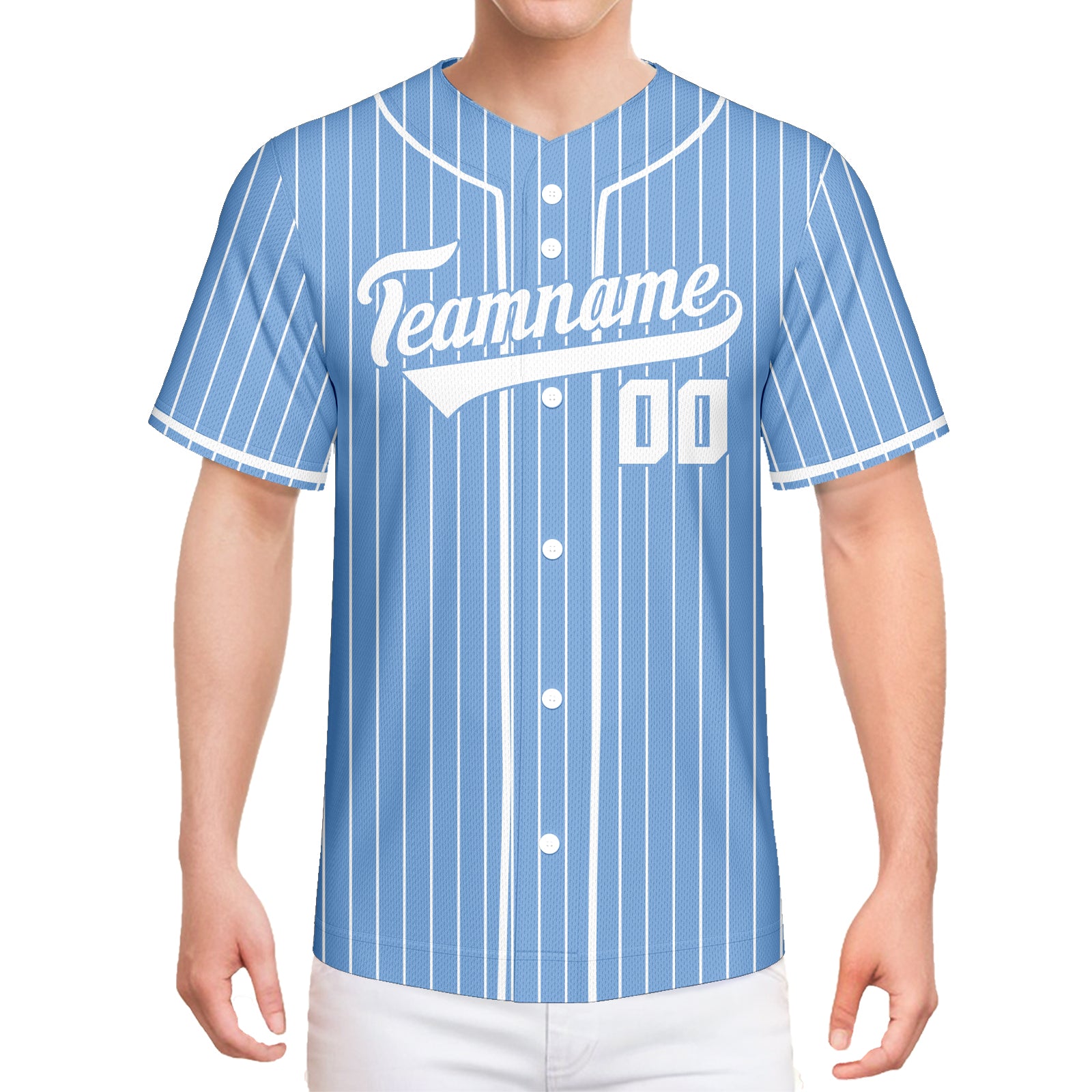 Vsdscscc | Custom Light Blue & White Pinstripe Baseball Jersey – Personalized Royal Team Jersey