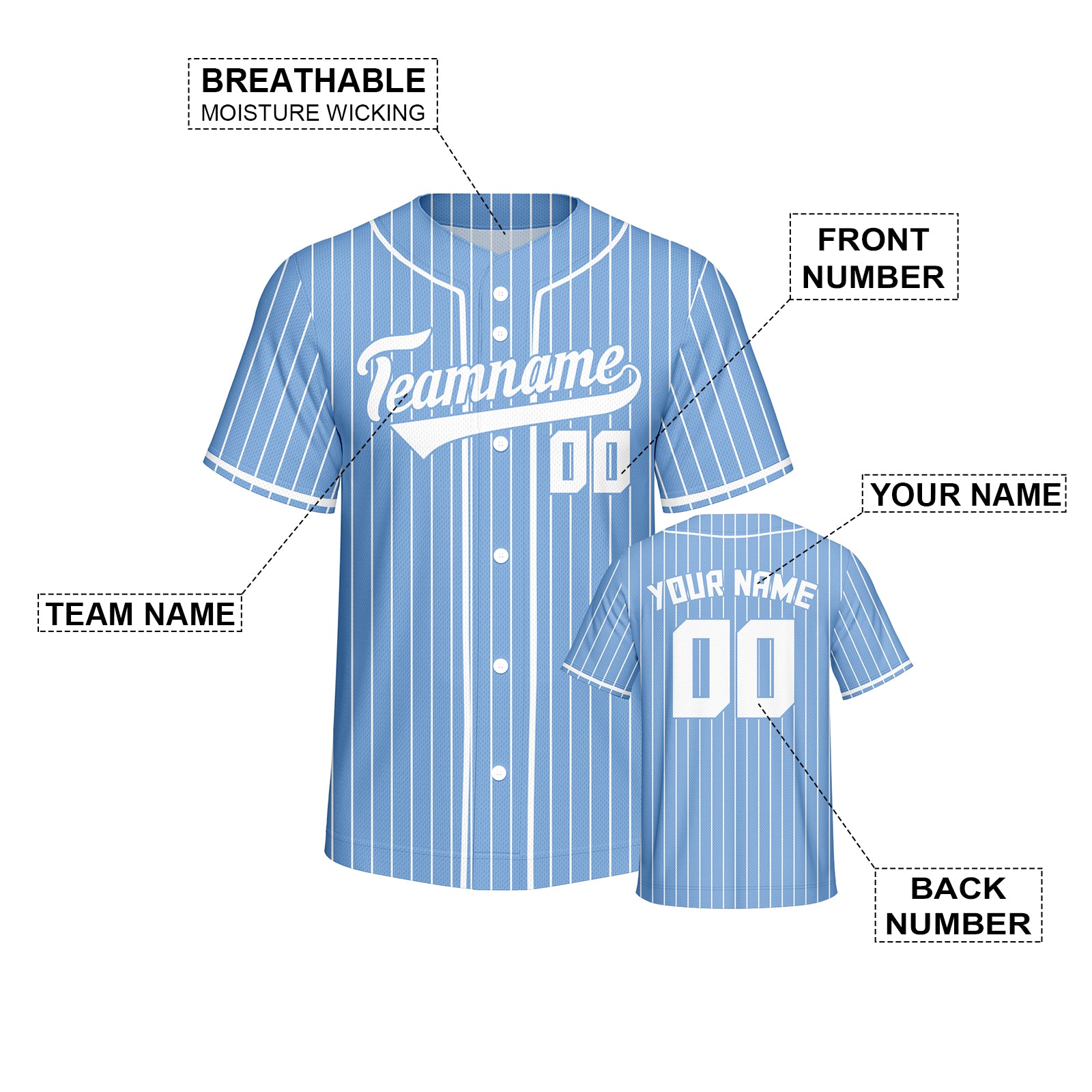 Vsdscscc | Custom Light Blue & White Pinstripe Baseball Jersey – Personalized Royal Team Jersey