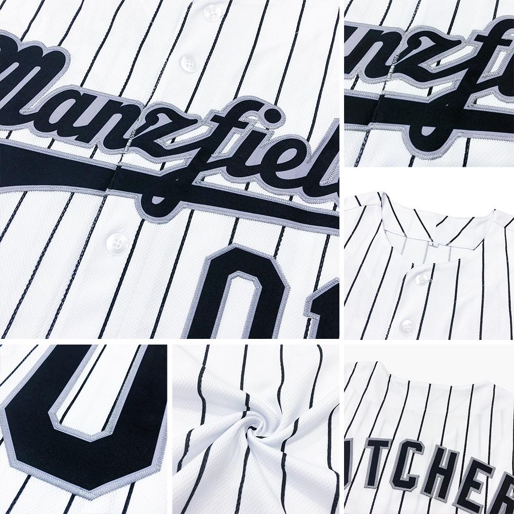 Custom White & Black Pinstripe Baseball Jersey – Authentic Striped Design