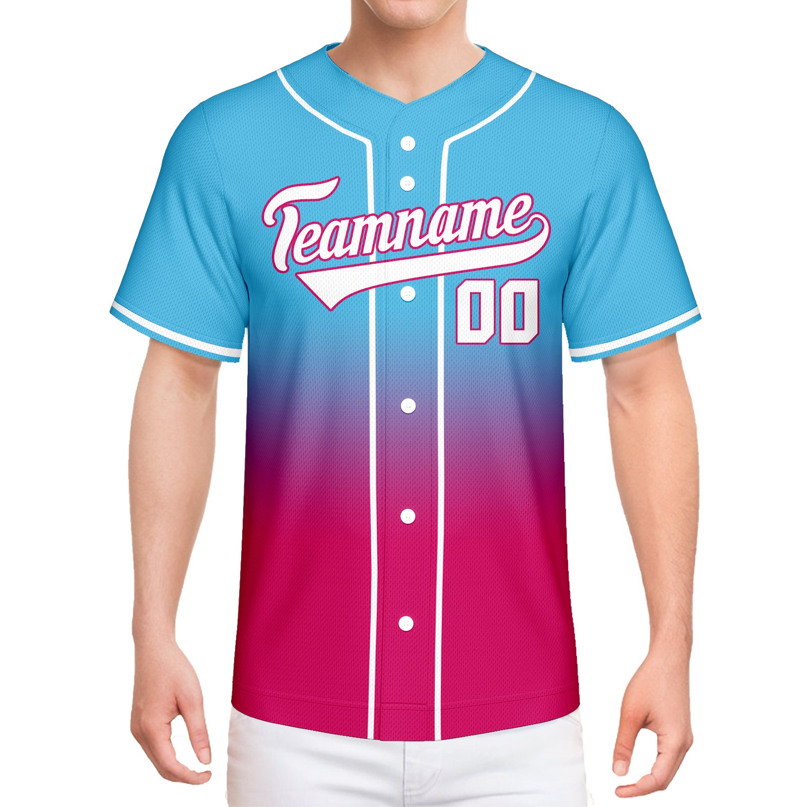 Vsdscscc | Custom Light Blue, Pink & Black Fade Baseball Jersey – Personalized Fashion Team Jersey