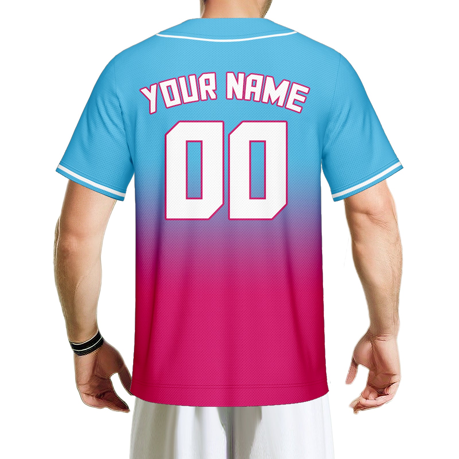 Vsdscscc | Custom Light Blue, Pink & Black Fade Baseball Jersey – Personalized Fashion Team Jersey