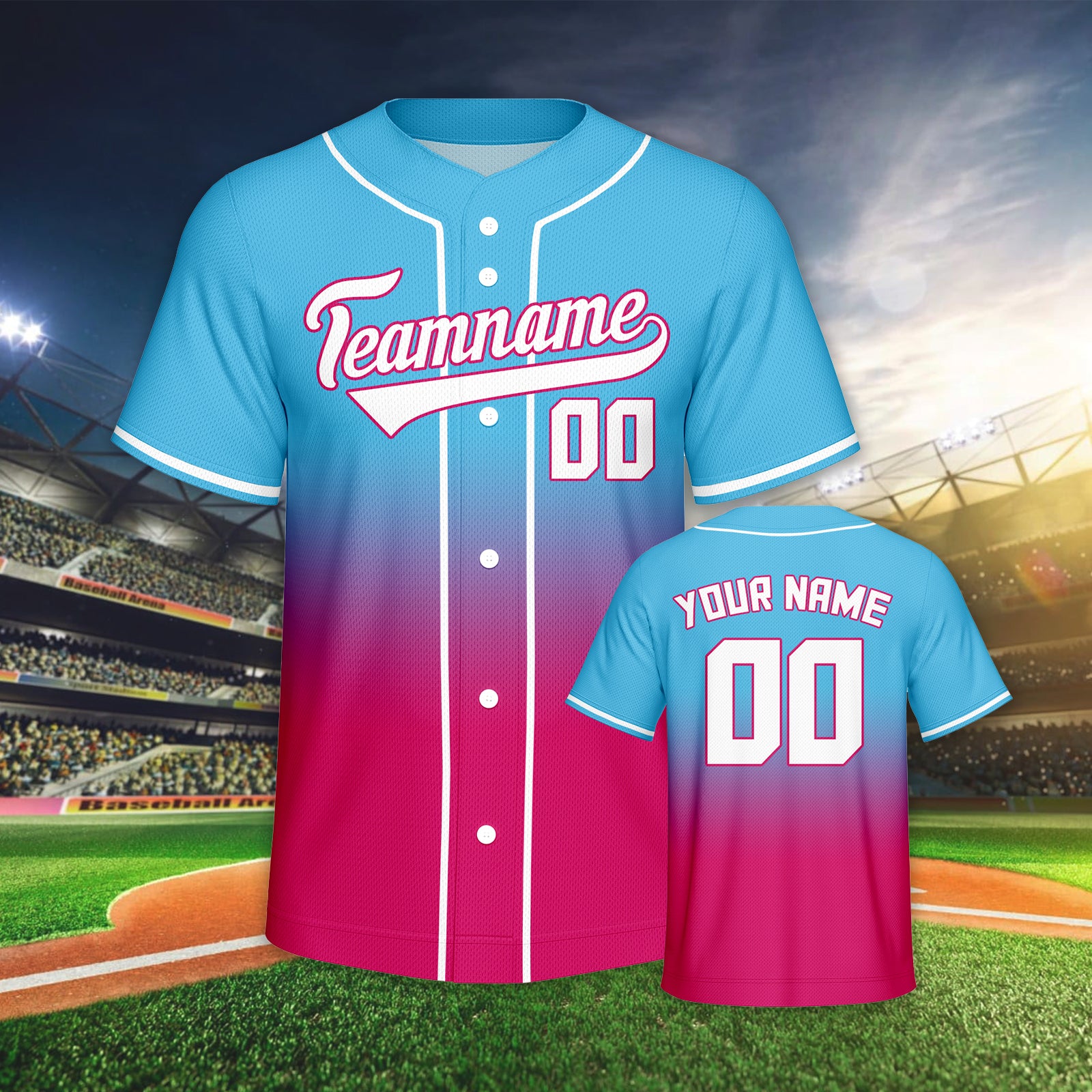 Vsdscscc | Custom Light Blue, Pink & Black Fade Baseball Jersey – Personalized Fashion Team Jersey