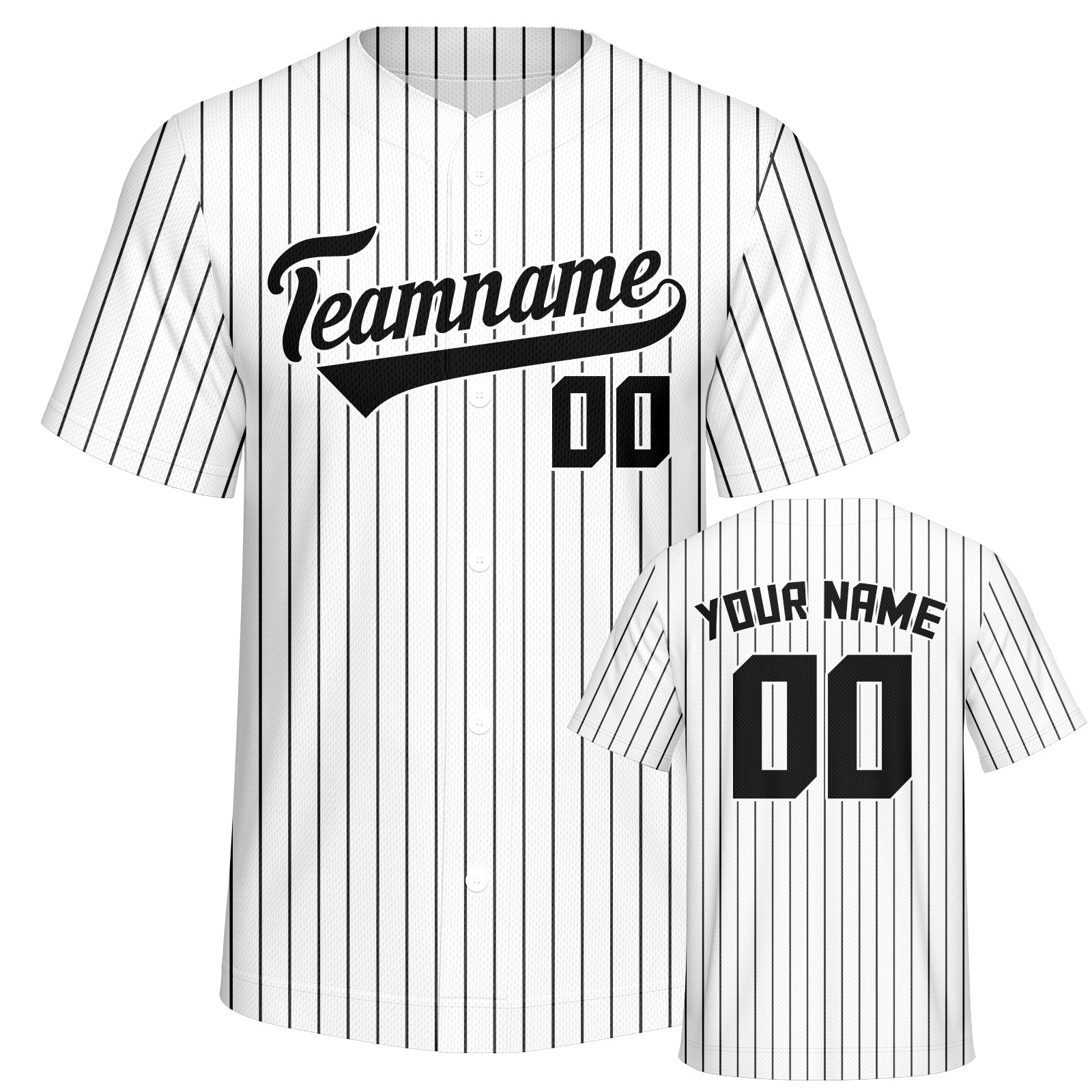 Custom White & Black Pinstripe Baseball Jersey – Authentic Striped Design