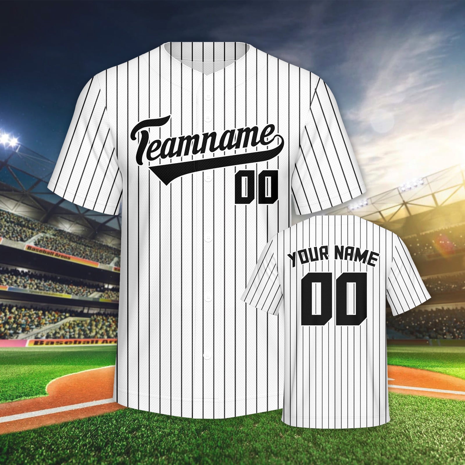 Custom White & Black Pinstripe Baseball Jersey – Authentic Striped Design