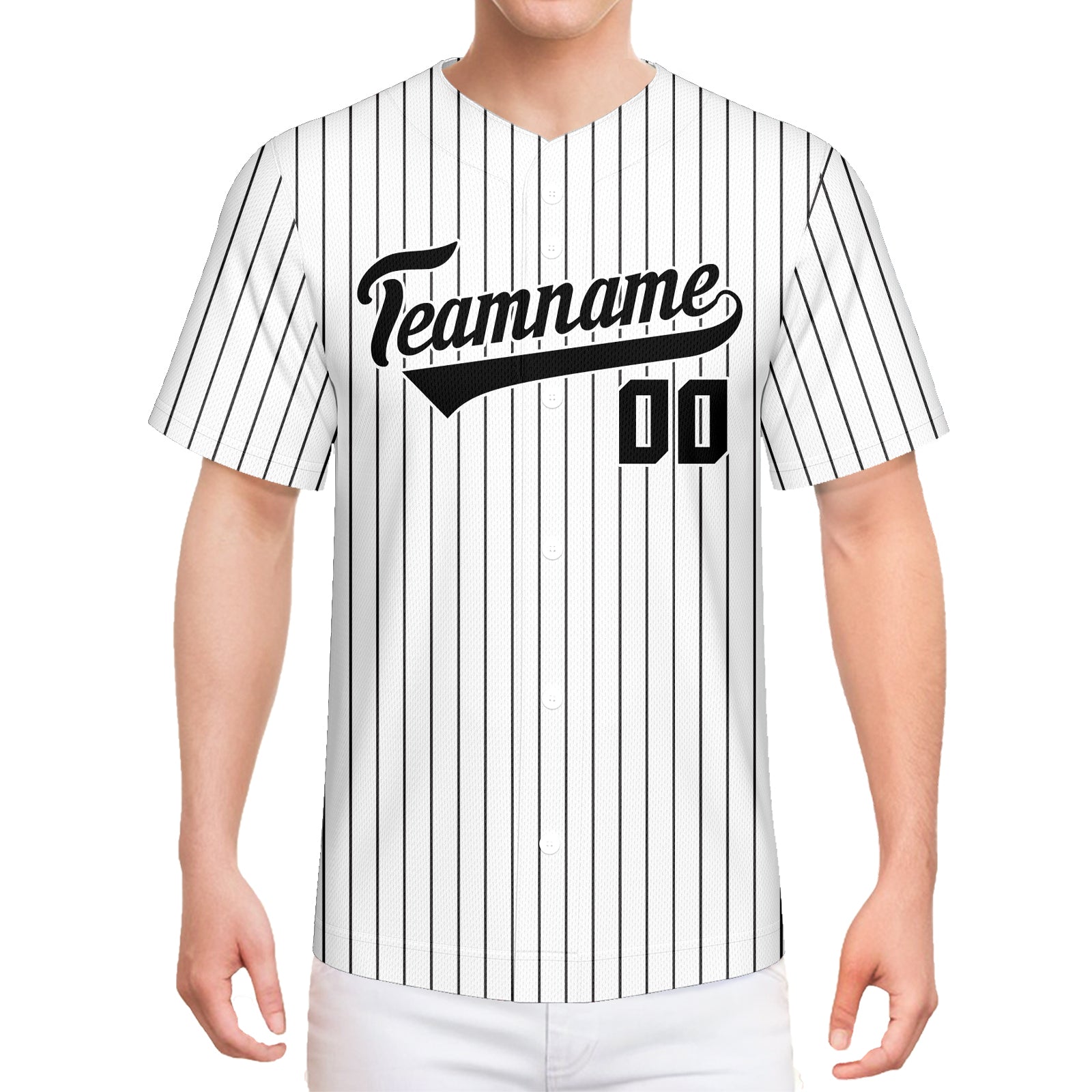 Custom White & Black Pinstripe Baseball Jersey – Authentic Striped Design